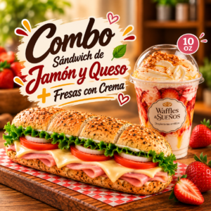 Combo Sándwich de Jamón y Queso + 🍓Fresas con Crema 10 Oz