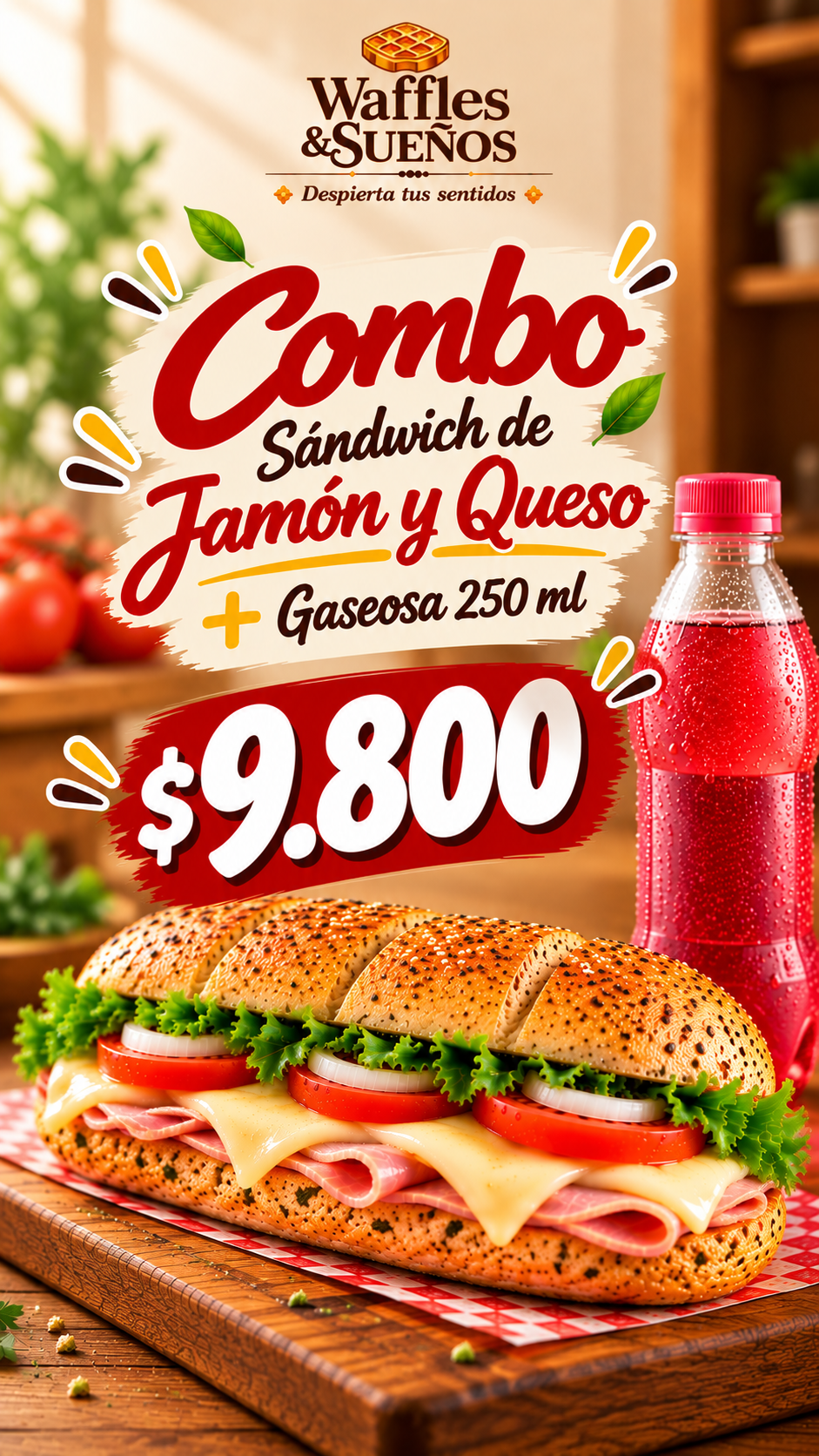 Sandwich Jamon y Queso + Gaseosa 250 ml